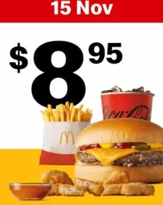 DEAL: McDonald’s - $8.95 Small 6 McNuggets Meal & Cheeseburger on 15 November 2024 (30 Days 30 Deals) 1