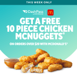 DEAL: McDonald’s – Free 10 McNuggets with $20+ Spend via DoorDash for DashPass Members (until 10 November 2024)